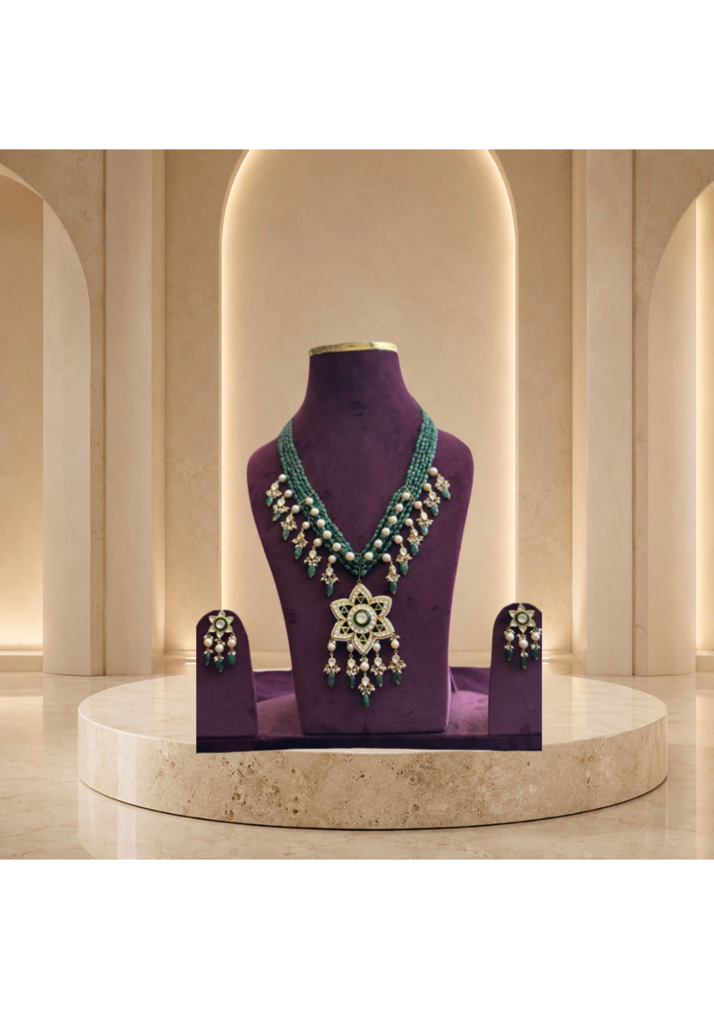 Sitara Emerald Pendant Mala — Pendant Sets jewellery by Shree Kishan Jewellers & Sons