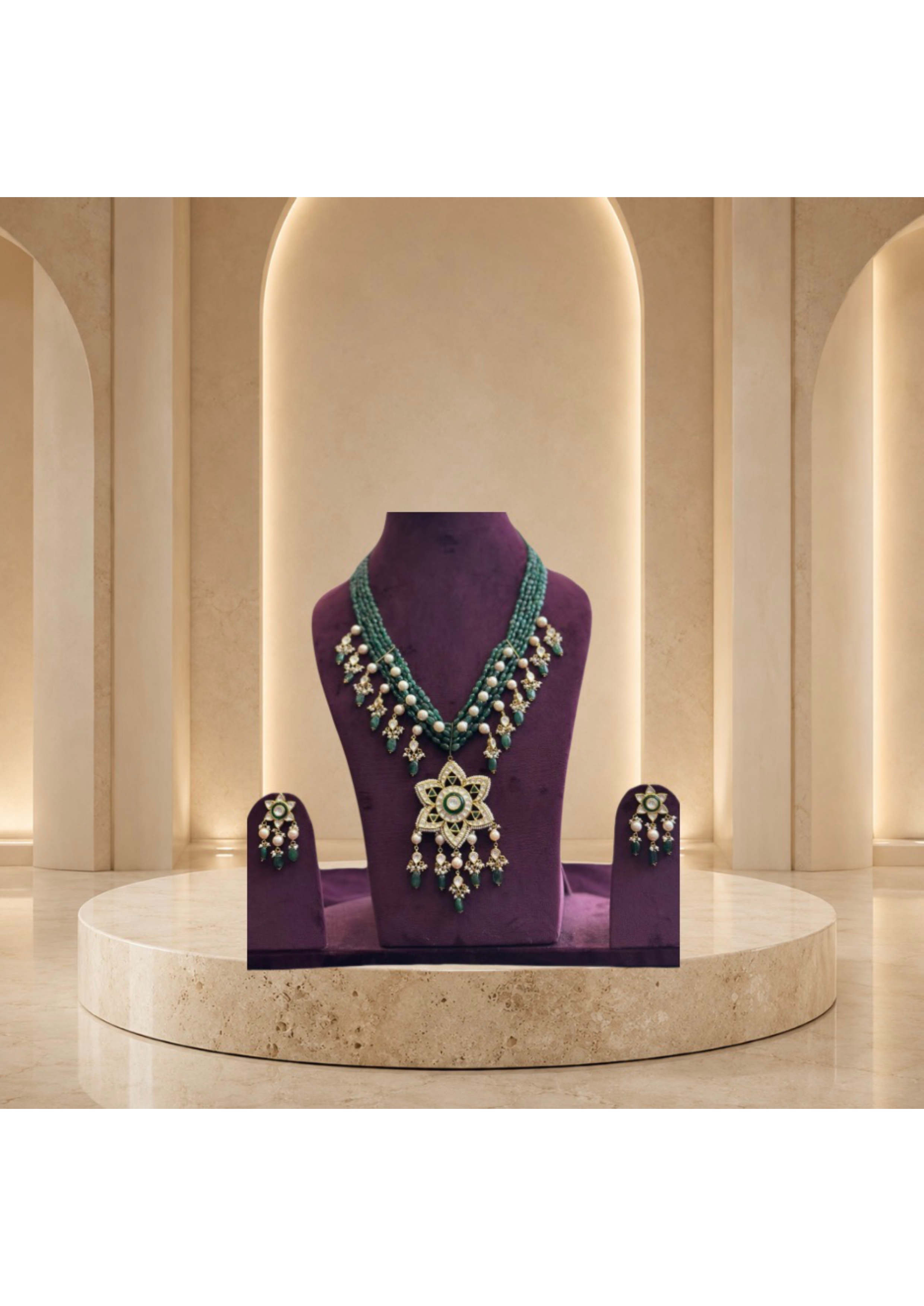 Tarana Emerald Pendant Mala — Pendant Sets jewellery by Shree Kishan Jewellers & Sons